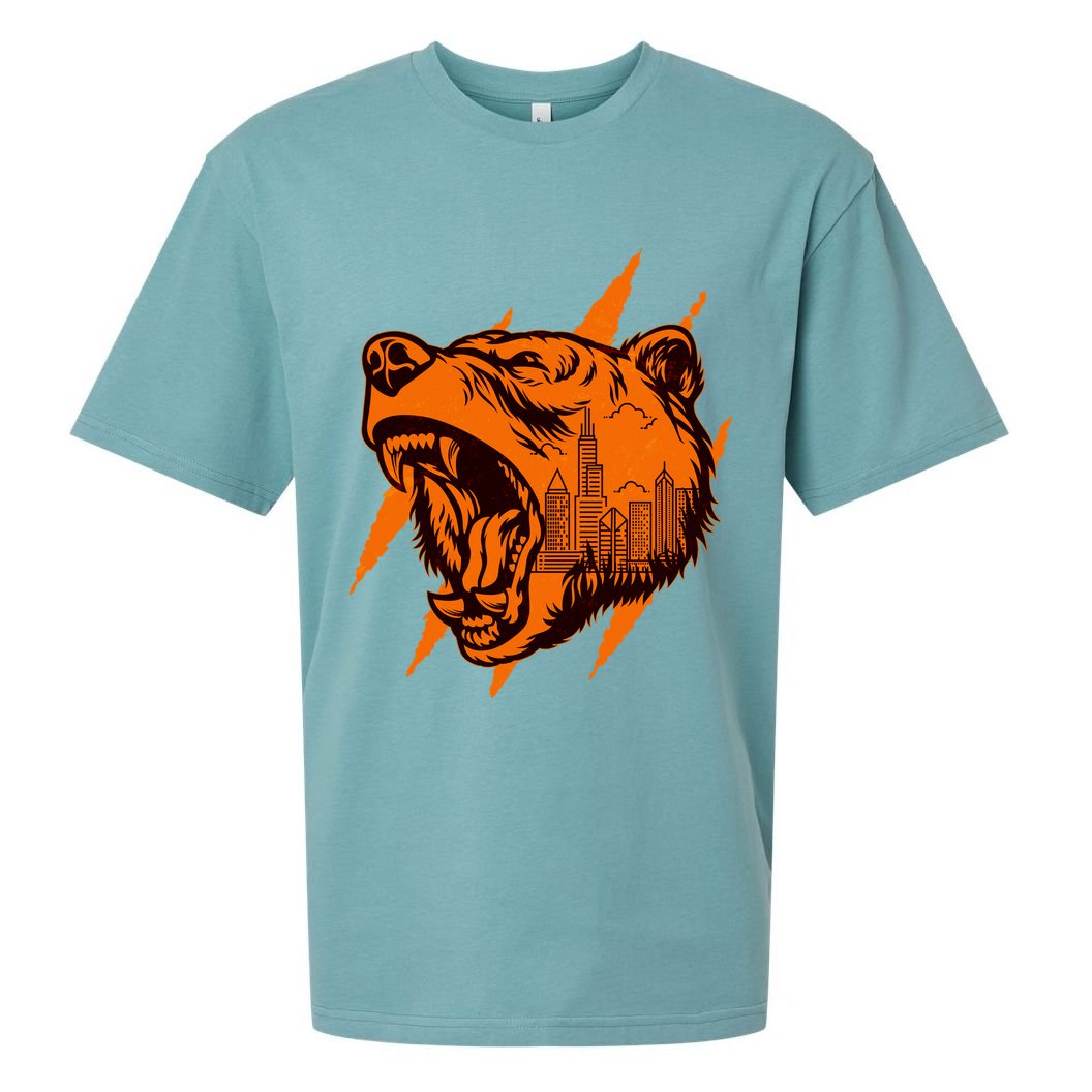 Sporty Chicago Skyline Roaring Bear Sueded Cloud Jersey T-Shirt