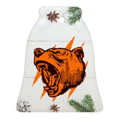 Sporty Chicago Skyline Roaring Bear Ceramic Bell Ornament