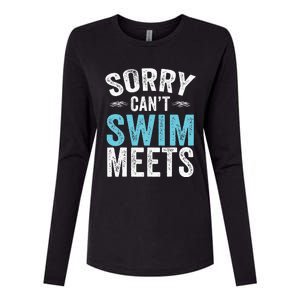 Sorry Can't Swim Meets Funny Retro Swimming Coach Swimmer Womens Cotton Relaxed Long Sleeve T-Shirt