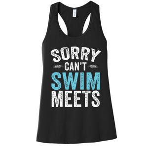 Sorry Can't Swim Meets Funny Retro Swimming Coach Swimmer Women's Racerback Tank