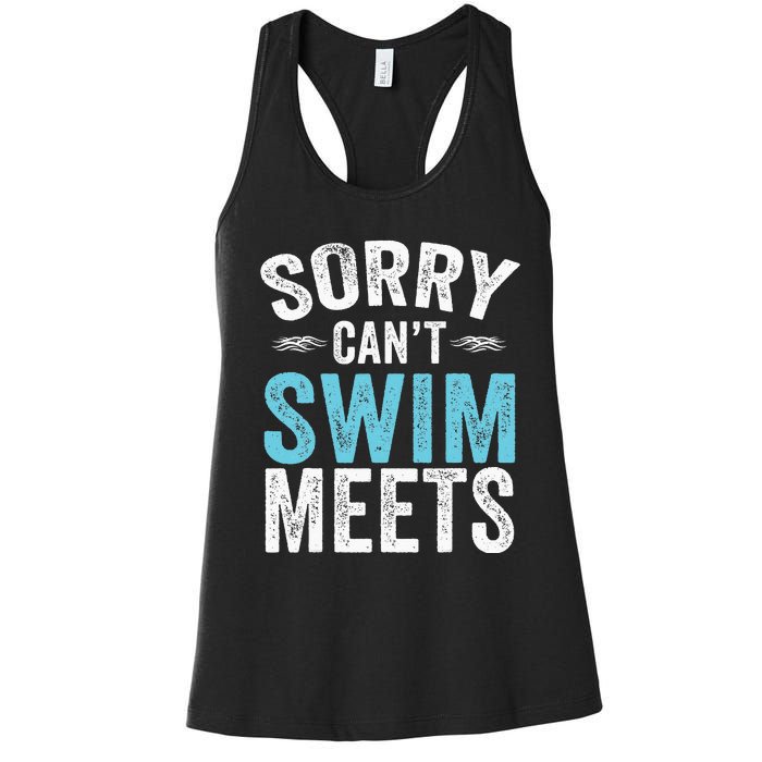 Sorry Can't Swim Meets Funny Retro Swimming Coach Swimmer Women's Racerback Tank