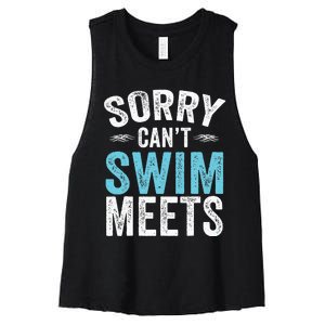 Sorry Can't Swim Meets Funny Retro Swimming Coach Swimmer Women's Racerback Cropped Tank