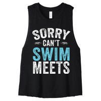 Sorry Can't Swim Meets Funny Retro Swimming Coach Swimmer Women's Racerback Cropped Tank