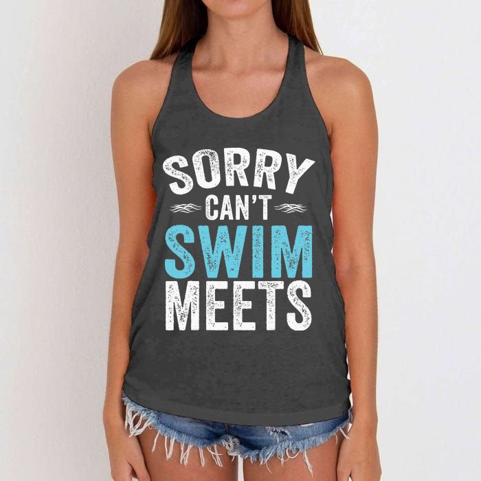 Sorry Can't Swim Meets Funny Retro Swimming Coach Swimmer Women's Knotted Racerback Tank