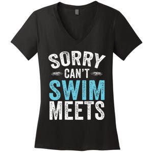 Sorry Can't Swim Meets Funny Retro Swimming Coach Swimmer Women's V-Neck T-Shirt