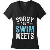 Sorry Can't Swim Meets Funny Retro Swimming Coach Swimmer Women's V-Neck T-Shirt