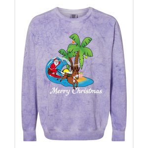 Surfing Christmas Santa Claus Comes To The City Gift Colorblast Crewneck Sweatshirt