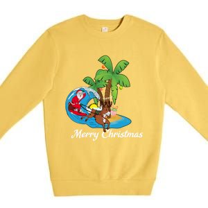 Surfing Christmas Santa Claus Comes To The City Gift Premium Crewneck Sweatshirt