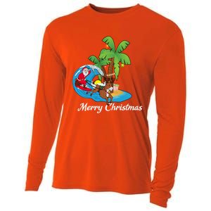 Surfing Christmas Santa Claus Comes To The City Gift Cooling Performance Long Sleeve Crew