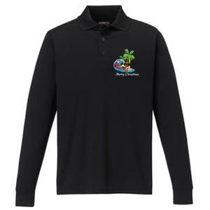 Surfing Christmas Santa Claus Comes To The City Gift Performance Long Sleeve Polo