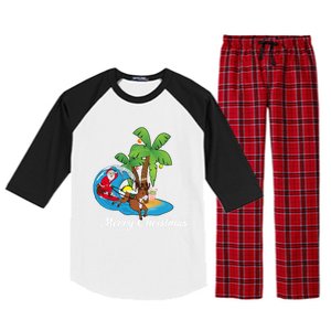 Surfing Christmas Santa Claus Comes To The City Gift Raglan Sleeve Pajama Set