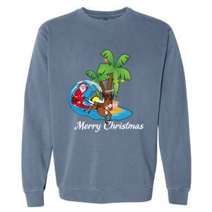 Surfing Christmas Santa Claus Comes To The City Gift Garment-Dyed Sweatshirt