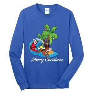 Surfing Christmas Santa Claus Comes To The City Gift Tall Long Sleeve T-Shirt