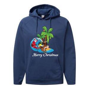 Surfing Christmas Santa Claus Comes To The City Gift Performance Fleece Hoodie