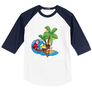 Surfing Christmas Santa Claus Comes To The City Gift Baseball Sleeve Shirt