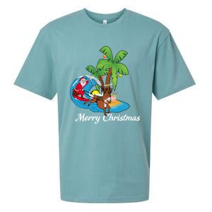 Surfing Christmas Santa Claus Comes To The City Gift Sueded Cloud Jersey T-Shirt