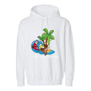 Surfing Christmas Santa Claus Comes To The City Gift Garment-Dyed Fleece Hoodie