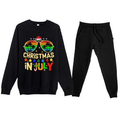 Santa Claus Sunglasses Beach Christmas Premium Crewneck Sweatsuit Set