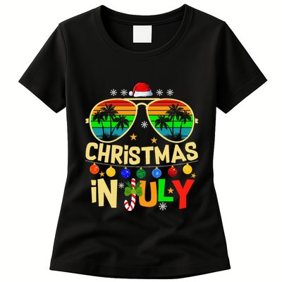 Santa Claus Sunglasses Beach Christmas Womens T-Shirt