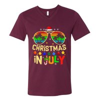 Santa Claus Sunglasses Beach Christmas V-Neck T-Shirt