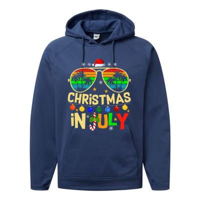 Santa Claus Sunglasses Beach Christmas Performance Fleece Hoodie