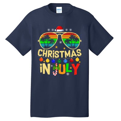 Santa Claus Sunglasses Beach Christmas Tall T-Shirt