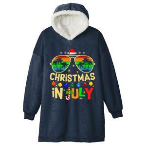 Santa Claus Sunglasses Beach Christmas Hooded Wearable Blanket