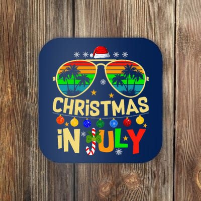 Santa Claus Sunglasses Beach Christmas Coaster