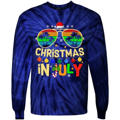 Santa Claus Sunglasses Beach Christmas Tie-Dye Long Sleeve Shirt