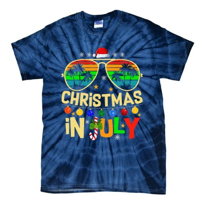 Santa Claus Sunglasses Beach Christmas Tie-Dye T-Shirt