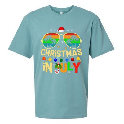 Santa Claus Sunglasses Beach Christmas Sueded Cloud Jersey T-Shirt