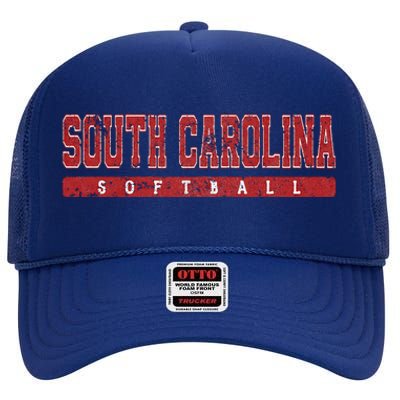 South Carolina Softball Red Vintage High Crown Mesh Back Trucker Hat