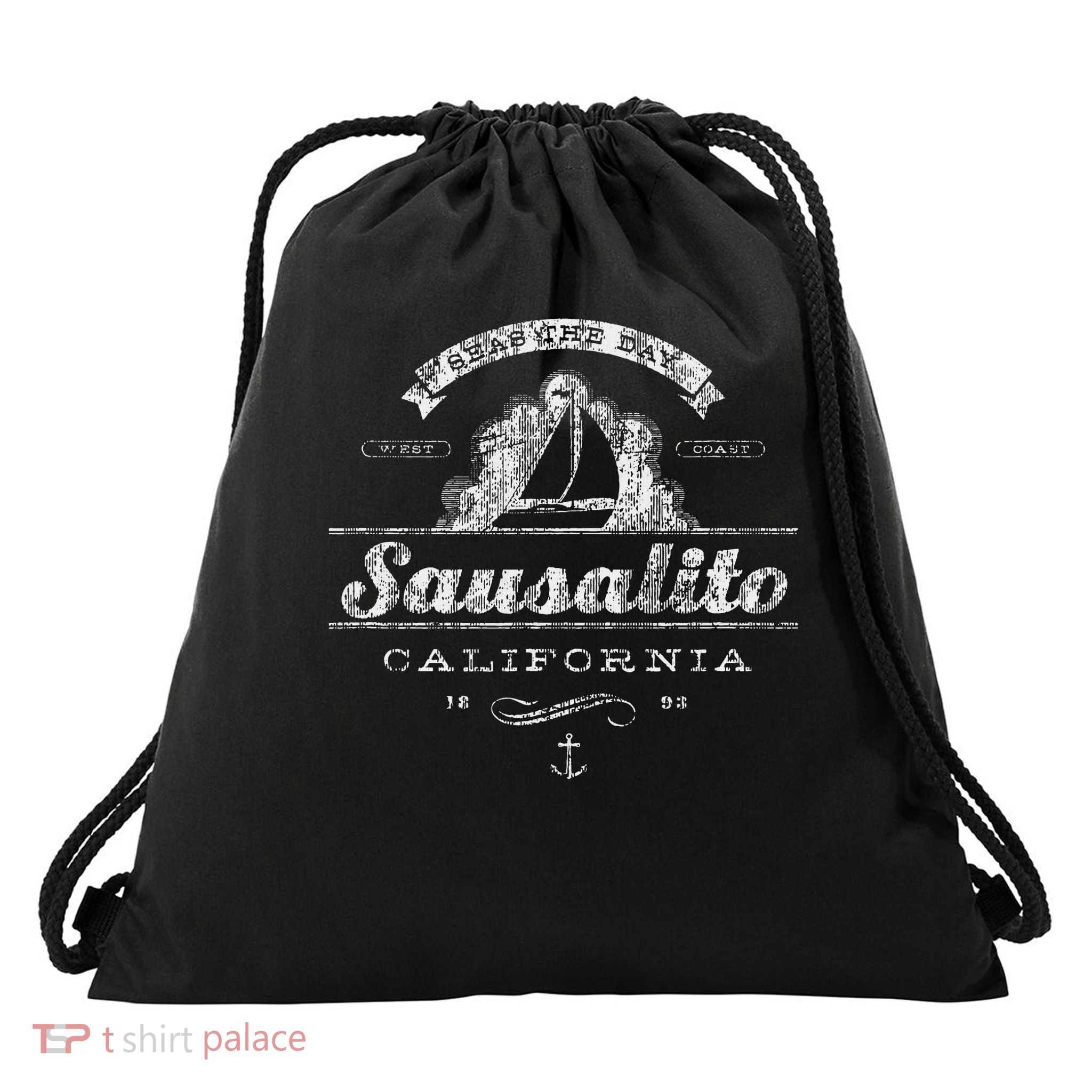 Sausalito Ca Sailboat Vintage Nautical Throwback Drawstring Bag