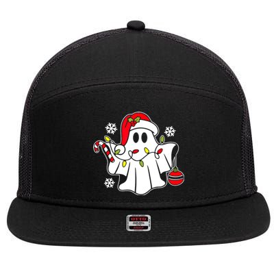 Spooky Christmas Santa Ghost 7 Panel Mesh Trucker Snapback Hat