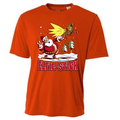 Santa Claus Selfie Funny Elf Christmas Cooling Performance Crew T-Shirt