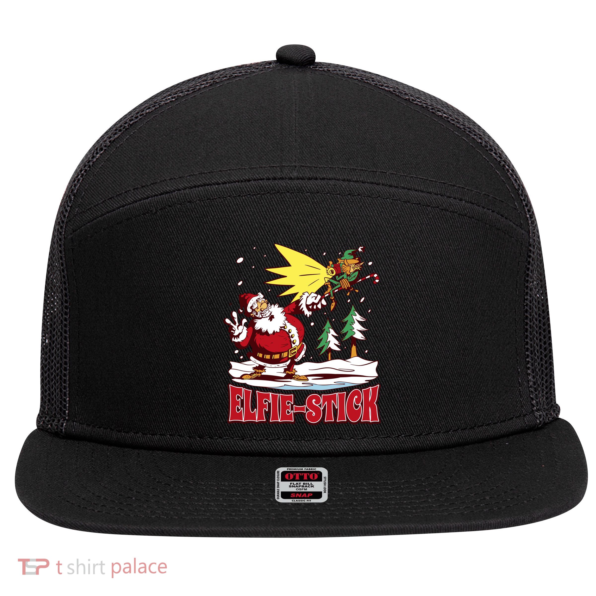 Santa Claus Selfie Funny Elf Christmas 7 Panel Mesh Trucker Snapback Hat