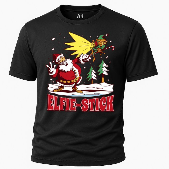 Santa Claus Selfie Funny Elf Christmas Cooling Performance Crew T-Shirt