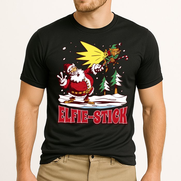 Santa Claus Selfie Funny Elf Christmas Cooling Performance Crew T-Shirt