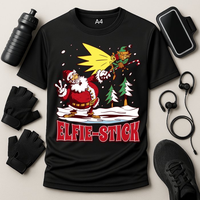 Santa Claus Selfie Funny Elf Christmas Cooling Performance Crew T-Shirt