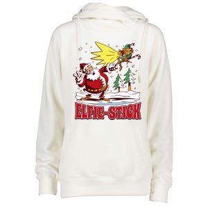 Santa Claus Selfie Funny Elf Christmas Womens Funnel Neck Pullover Hood