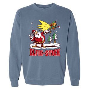 Santa Claus Selfie Funny Elf Christmas Garment-Dyed Sweatshirt