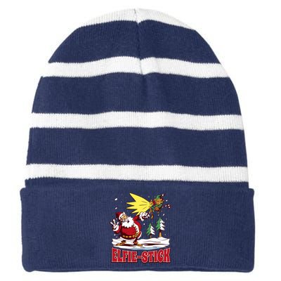 Santa Claus Selfie Funny Elf Christmas Striped Beanie with Solid Band