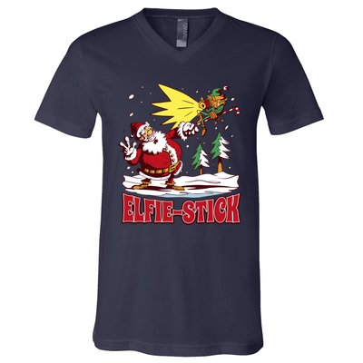 Santa Claus Selfie Funny Elf Christmas V-Neck T-Shirt