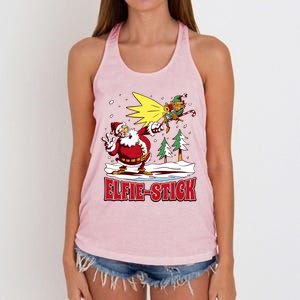 Santa Claus Selfie Funny Elf Christmas Women's Knotted Racerback Tank