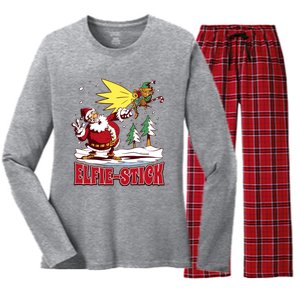 Santa Claus Selfie Funny Elf Christmas Women's Long Sleeve Flannel Pajama Set 