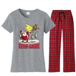 Santa Claus Selfie Funny Elf Christmas Women's Flannel Pajama Set