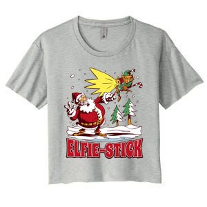 Santa Claus Selfie Funny Elf Christmas Women's Crop Top Tee