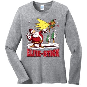 Santa Claus Selfie Funny Elf Christmas Ladies Long Sleeve Shirt