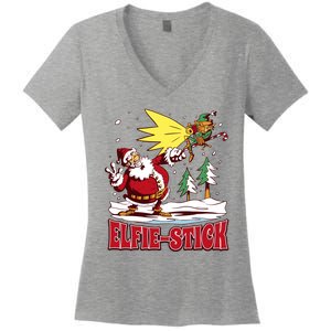 Santa Claus Selfie Funny Elf Christmas Women's V-Neck T-Shirt