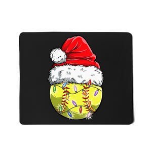 Softball Christmas Santa Hat Funny Softball Xmas Holiday Mousepad